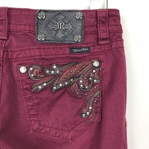 [Miss Me] Burgundy Skinny Jeans Bling Embellished